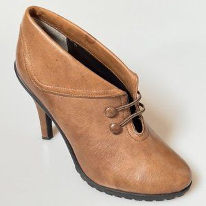 Women's Ankle Boots Me Too Jansyn Brown Leather Faux Laced High Heel Sculptured